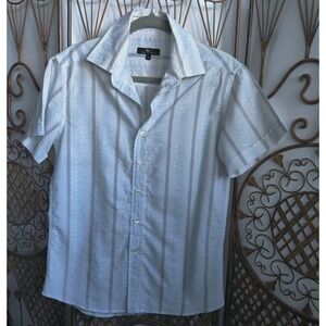 BC Collection Mens Large Short Sleeve Button‎ Down Shirt Blue White Striped L